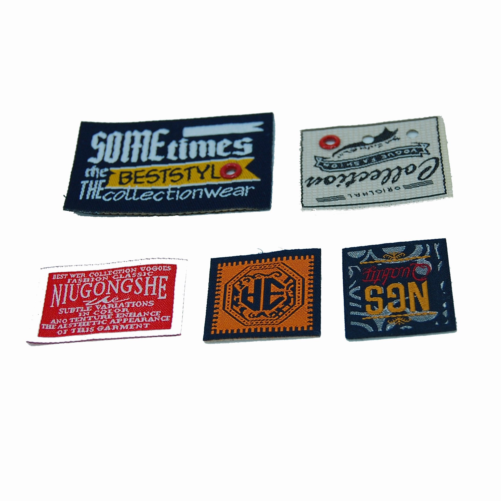Custom pre-cut folded overlock Woven Labels with your brand HGW001