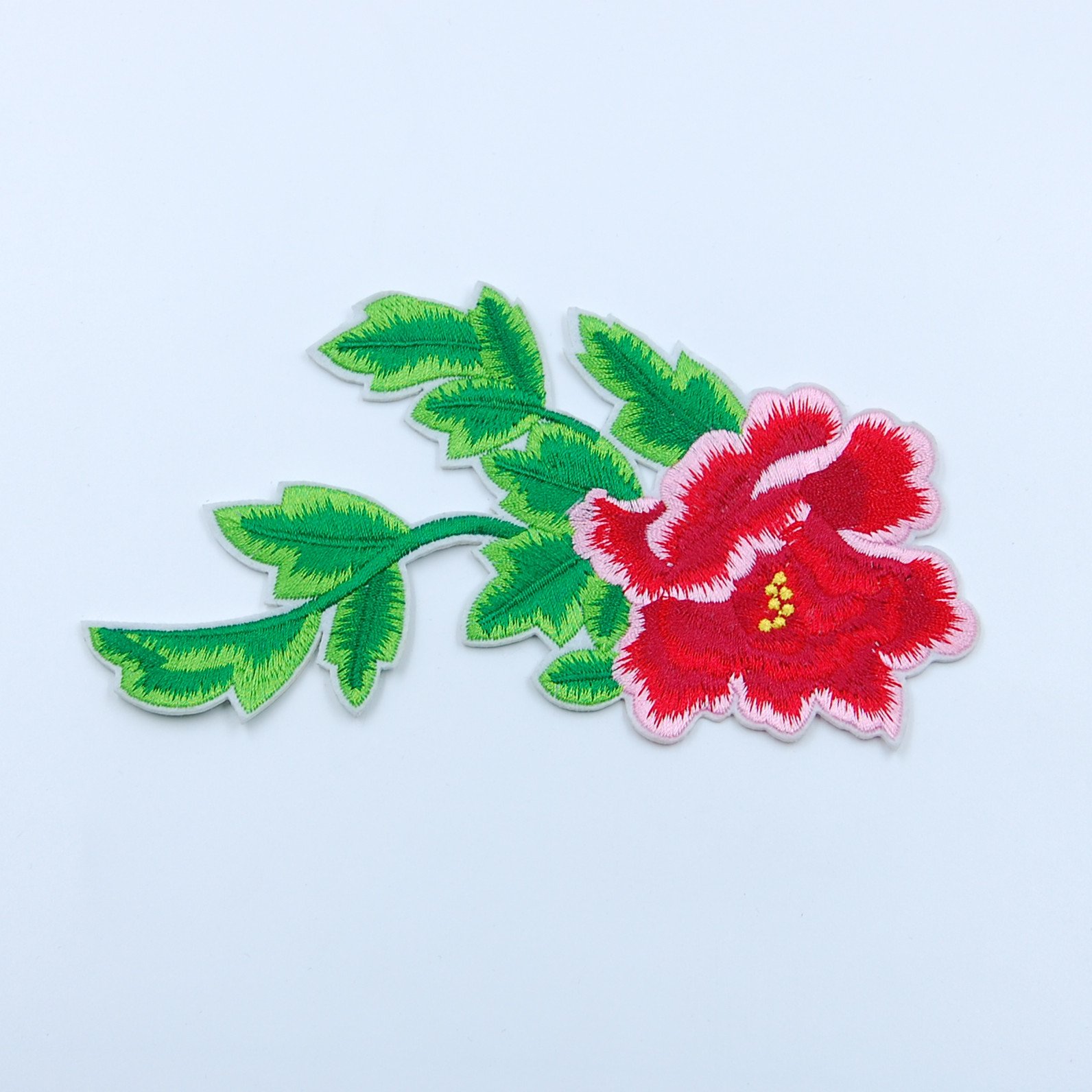Green Leaf Red Flower Heart Iron On Embroidery Patch Flowers For Clothing 3d