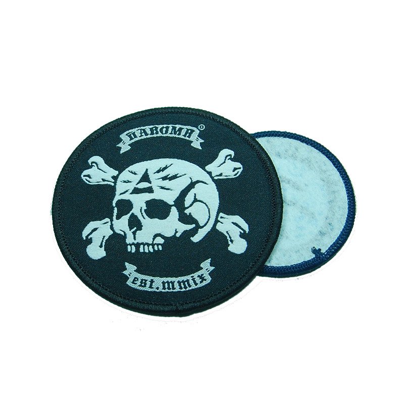 Overlock Round Edge Skull Woven Black White Personalised Embroidered Badges WB001